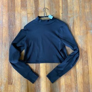 Aerie black Ribbed Mock neck long sleeve crop Large